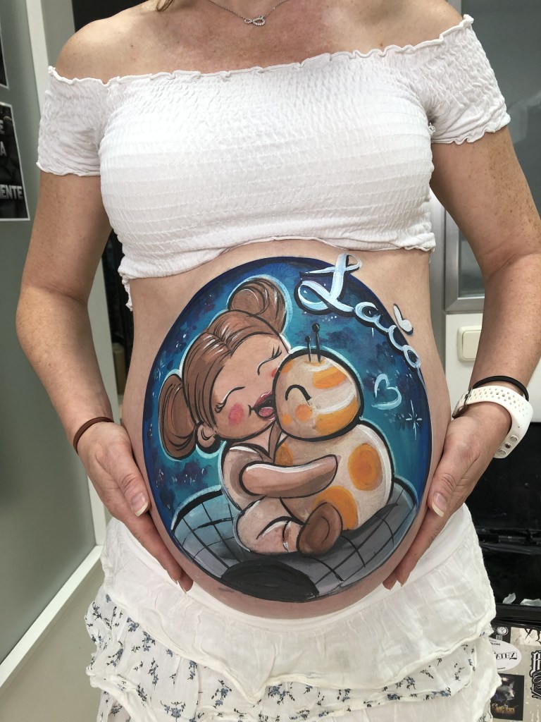 bellypainting de dibujo princesa leia star wars para embarazada